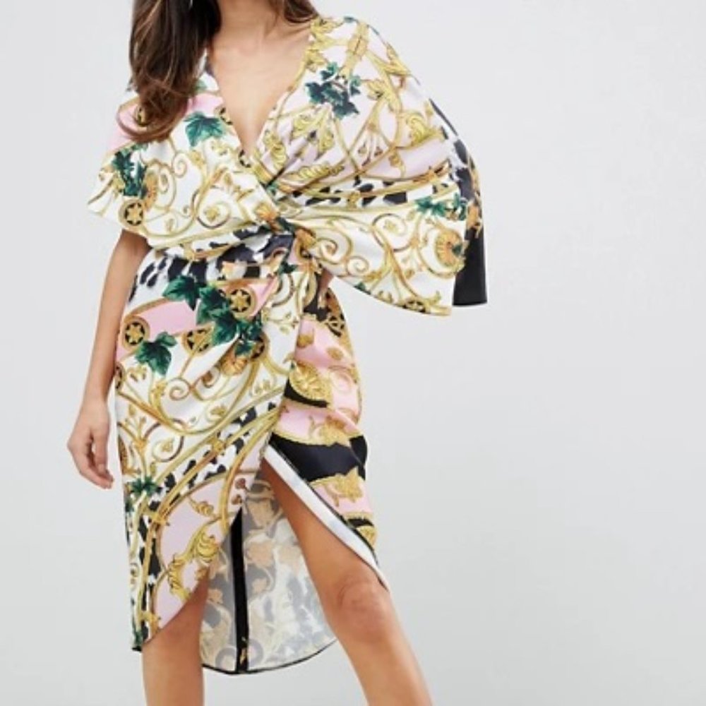 ASOS Design Chain Print Kimono Midi Dress V Neck 4